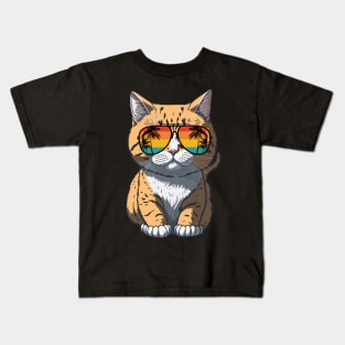 Cool Feline in Shades: Whiskered Purrfection for Cat Miaw Lovers Kids T-Shirt